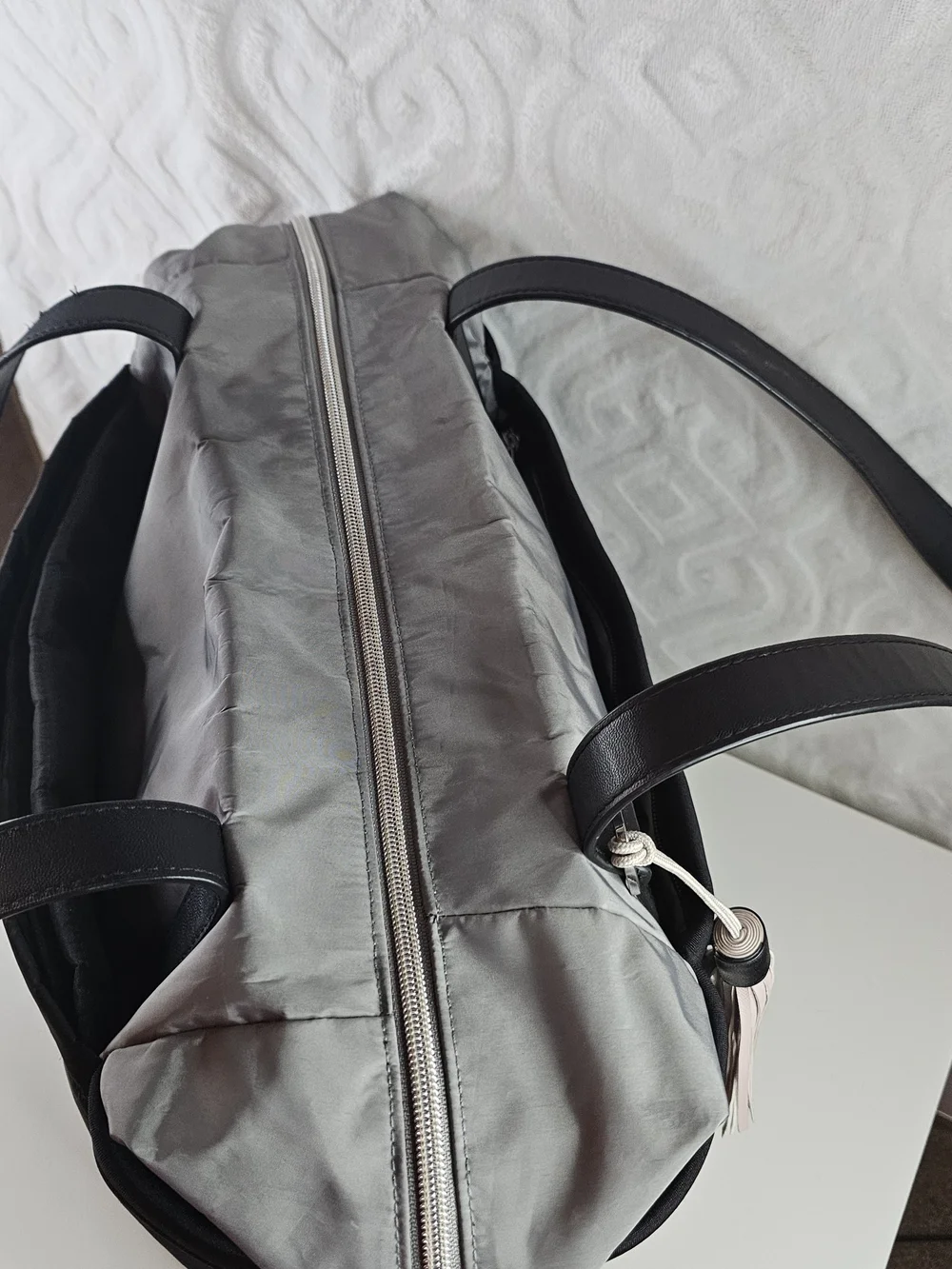 Skip Hop Black and Gray Diaper Tote with Tassel Accent